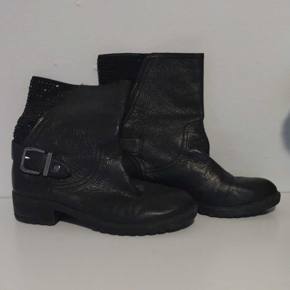Gianni Bini sparkle boots, size 5.5, leather/fabric upper, black with gem design